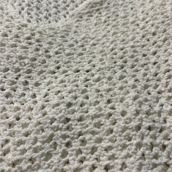 White V-Neck Open Weave Cotton Poly Blend Swim Coverup/Tunic Sweater. - Picture 9 of 12